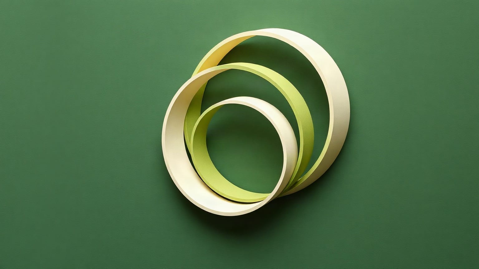 Cut-paper illustration: three interlocking rings of different sizes.