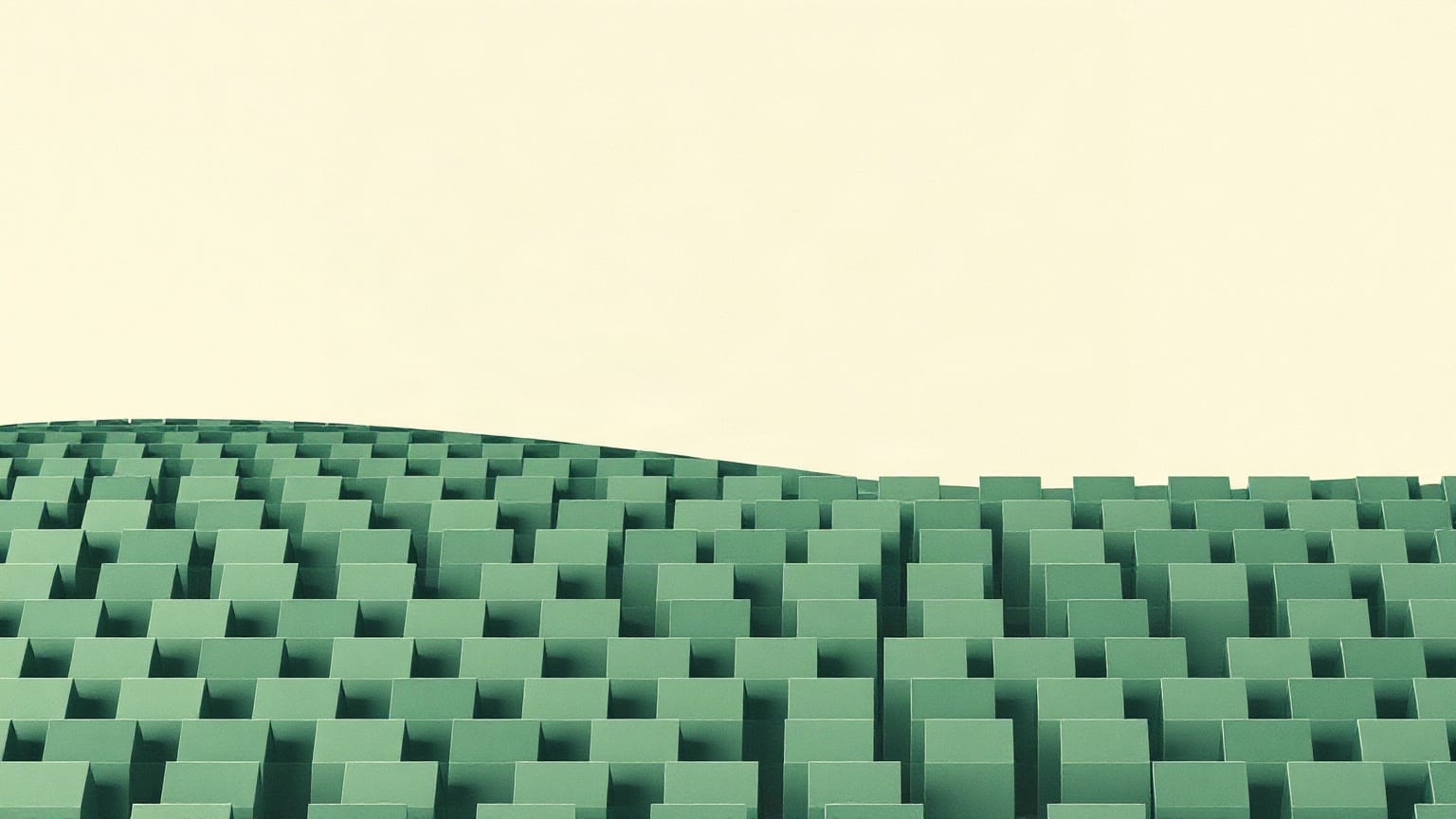 Rows of sage paper rectangles tilted at the same angle across a forest green ground, the last row a shade paler than the rest